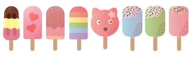 conjunto de sabroso hielo cremas dulce verano delicadeza helados, helados con diferente sabrosos, colección aislado helados. Ilustracion para diseño web, impresión. vector