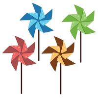 Colored pinwheel Multicolor toy paper windmill Pinwheel with blades of different colors Flat style vector