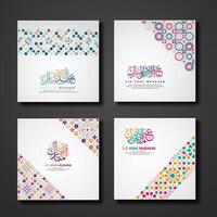 Set Eid Adha Mubarak Greeting design with ornamental colorful detail of floral mosaic islamic art ornament vector