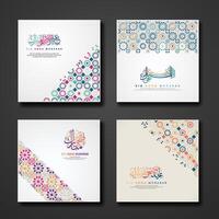 Set Eid Adha Mubarak Greeting design with ornamental colorful detail of floral mosaic islamic art ornament vector