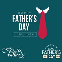 Father's Day or banner template with tie on blue background. Greetings and gifts for Father's Day in flat lay style. Promotion and shopping template for father love vector