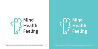 Mind health logo design illustration. Silhouette of human head face plus cross mental medical care support mind awareness pensive cerebral feelings neurology. Minimal simple people icon symbol. vector