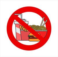 Prohibition of Junk food isolated white background. junk food or fast food is dangerous food vector