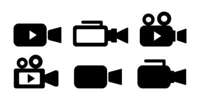 Collection camera icons. Movie camera, film camera, play button. Multimedia icons in black on a white background. vector