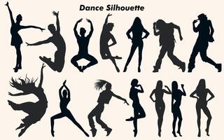 Dance icon boy and girls Chaldean dancing street silhouette illustration . Group dancing silhouette set vector