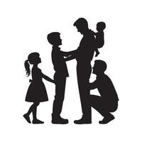 Happy Father's Day father and children set silhouette. full view white background vector