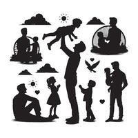 Happy Father's Day father and children set silhouette. full view white background vector