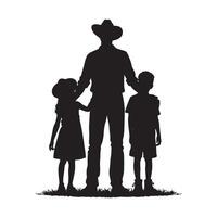 Happy Father's Day father and children set silhouette. full view white background vector