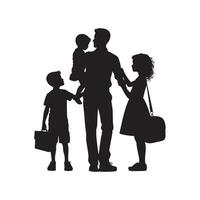 Happy Father's Day father and children set silhouette. full view white background vector