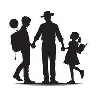 Happy Father's Day father and children set silhouette. full view white background vector