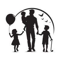 Happy Father's Day father and children set silhouette. full view white background vector