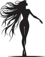 Silhouette of beautiful girl in profile with long hair vector