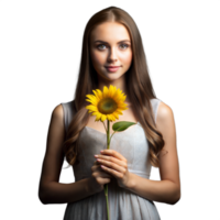 femme en portant tournesol souriant avec transparent Contexte png