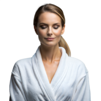 Woman Meditating in Spa Robe With Transparent Background png