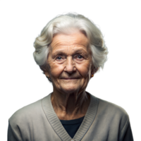 Alten Frau lächelnd sanft gegen ein transparent Hintergrund im Studio png