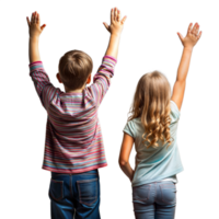 Two Children Raising Hands Eagerly Against a Transparent Background png