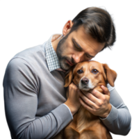 Tender Moment Between Bearded Man and His Brown Dog Indoors png