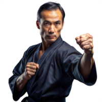 Martial Artist in Black Gi Posing for a High-Quality png