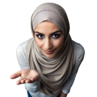 Smiling Young Woman in Hijab Offering Handshake in Welcoming Gesture png