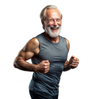 Smiling Elderly Man in Athletic Wear Celebrating Fitness Goals Indoors png