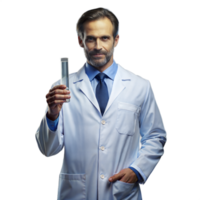 Scientist in Lab Coat Holding Test Tube in Laboratory Setting png