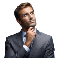 Contemplative Businessman in Suit Pondering Ideas Against a Transparent Background png