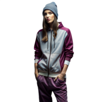 stilvoll jung Frau posieren im modern Sportbekleidung mit glatt Design png