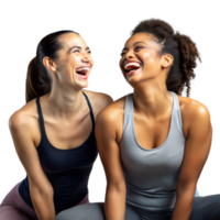 Two Women in Athletic Wear Sharing a Joyful Moment Together png