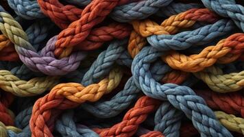 Close up of knot in a braided rope, with each strand carefully woven together to create a beautiful and complex pattern. photo