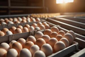 industrial production of automated sorting of eggs in the shop photo