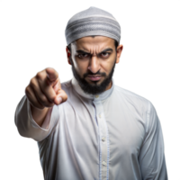 Stern Man in Traditional Middle Eastern Attire Pointing at Viewer png