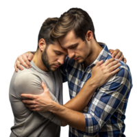 Two Men in Casual Wear Embracing Comfortingly in a Supportive Hug png