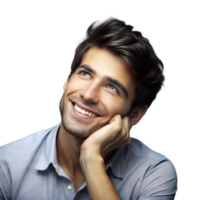 Beau Jeune homme souriant et à la recherche vers le haut avec une rêveur expression png