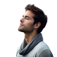 joven hombre con casual atuendo disfrutando un momento de serenidad al aire libre png