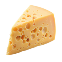 Nahansicht von ein schweizerisch Käse Keil mit Löcher auf transparent Hintergrund png