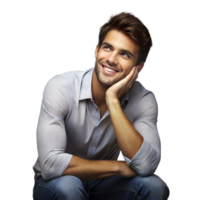 Smiling Young Man Leaning on Hand in Casual Shirt Against Transparent Background png