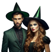 Two People in Witch Costumes With Tall Hats in Studio Setting During Daytime png