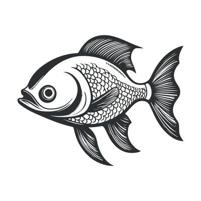 Fish illustration black and white cartoon character design collection. White background, Animals.