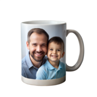 Smiling Father and Son on Customized Coffee Mug With Transparent Background Design png