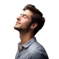 Young Man Enjoying a Moment of Relaxation With Eyes Closed and Head Tilted Upward png
