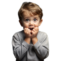 Young Boy in Gray Sweater Displaying Excited Expression in Studio Setting png