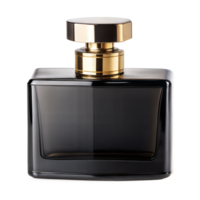 luxueux noir parfum bouteille avec or casquette sur transparent Contexte Matin png