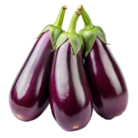 Fresh Purple Eggplants With Green Stems Against Transparent Background for High-Quality Image Use png