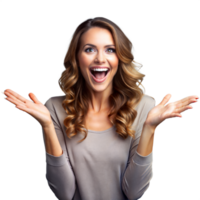 Excited Young Woman With Arms Outstretched and Wide Smile Against a Transparent Background png