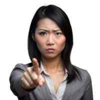 Stern Businesswoman Pointing Finger Forward With a Serious Expression png