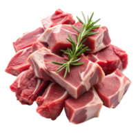 Stack of Freshly Cut Lamb Chops With Rosemary Garnish on a Transparent Background png