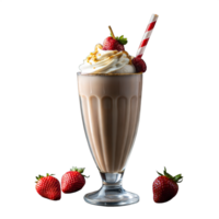Creamy Strawberry Milkshake With Whipped Cream and Fresh Strawberries in the Afternoon png