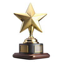 Golden Star Trophy With Wooden Base on Transparent Background png