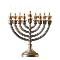 bronzo menorah con illuminato candele durante hanukkah celebrazione su trasparente sfondo png