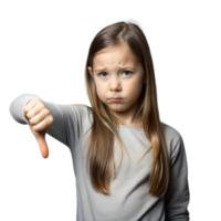 Young Girl With Long Hair Giving Thumbs Down in Studio on a Clear Day png